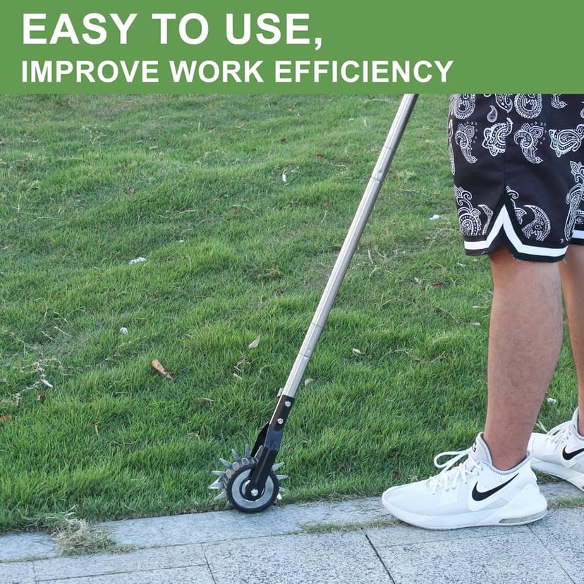 Wheel Rotary Edger Lawn Tool, Grass Edge Trimmer, Sidewalk Manual Lawn Edger, Strong 3 Sections Stainless Steel Handle with Cushion Grip, 58.3-Inch