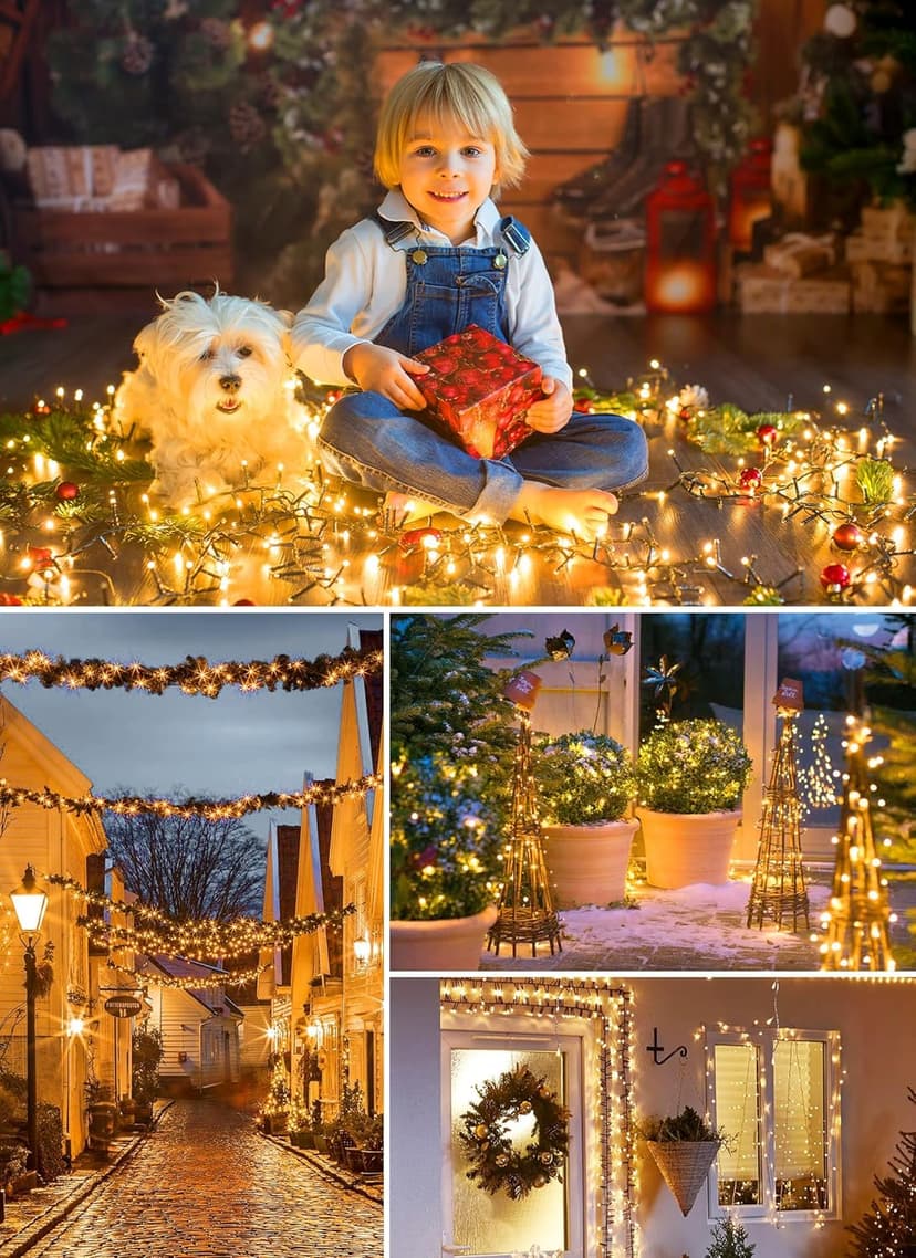Minetom Solar String Lights Outdoor Waterproof- 40 FT 100 LED Solar Powered String Lights with 8 Lighting Modes, IP65 Waterproof Solar Lights for Outdoor Outside Tree Party Decor, Warm White