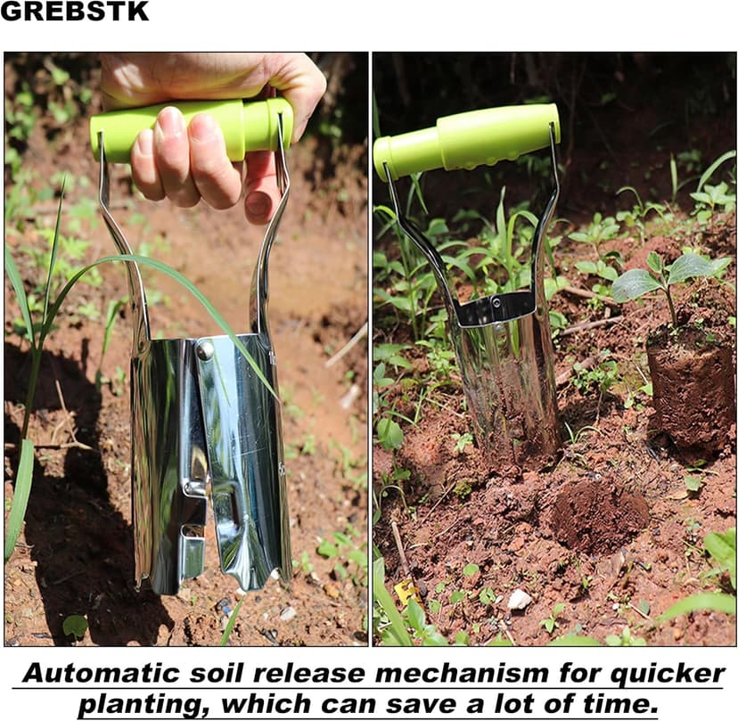 GREBSTK Sturdy Stainless Steel Gardening Bulb Transplanter Tool with Depth Mark and Soil Release Handle for Planting Bulbs