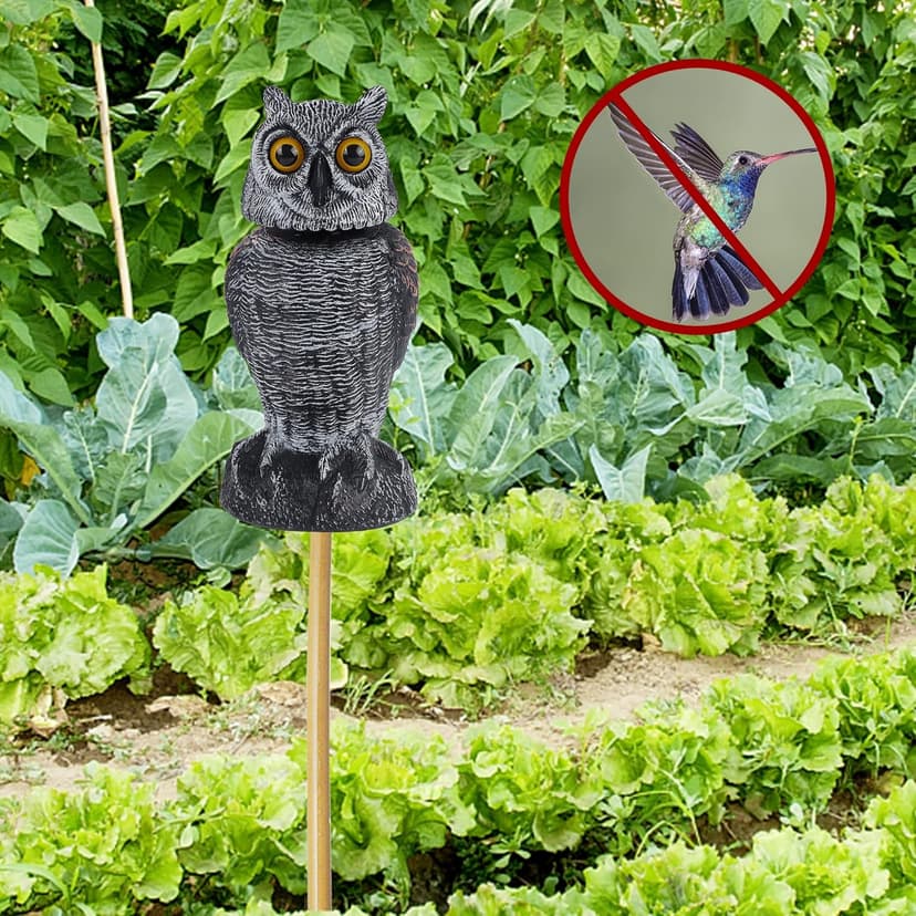 Hausse 2 Pack Fake Owl Decoys to Scare Birds Away, Rotating Head Plastic Owl Bird Deterrents, 10.6 Inch Height Bird Scarecrow Nature Enemy Horned Pest Repellent for Outdoor Garden Yard
