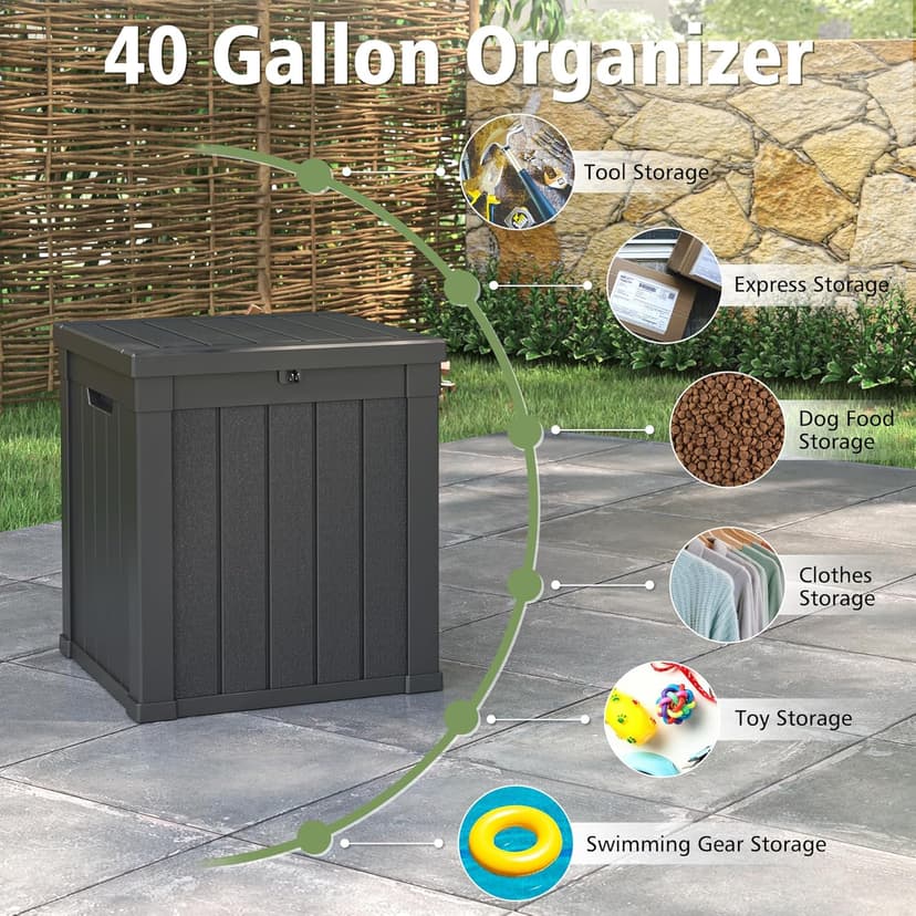 KAMABOKO 40 Gallon Resin Deck Box Large Outdoor Storage Boxes for Patio Furniture, Garden Tools, Pool Supplies, Weatherproof and UV Resistant, Lockable, Dark Black