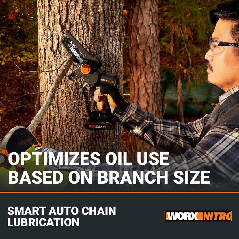 Worx Nitro 20V 5" Cordless Brushless Chainsaw 2.0 Ah Battery and Charger Included WG325