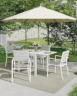 Aluminum Stackable Patio Dining Chairs Set of 4, Stacking Outdoor Dining Chairs for All Weather with Textilene Farbic for Outdoor,Patio,Deck,Backyard, White & Grey