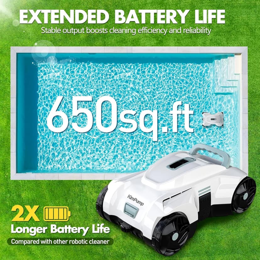 Automatic Pool Vacuum Robot, Cordless Robotic Pool Cleaner for Inground Pools, Pool Vacuum Cleaner Automatically Removes Debris Underwater, 90-120Min Runtime, Ideal for Flat Above Ground Pools
