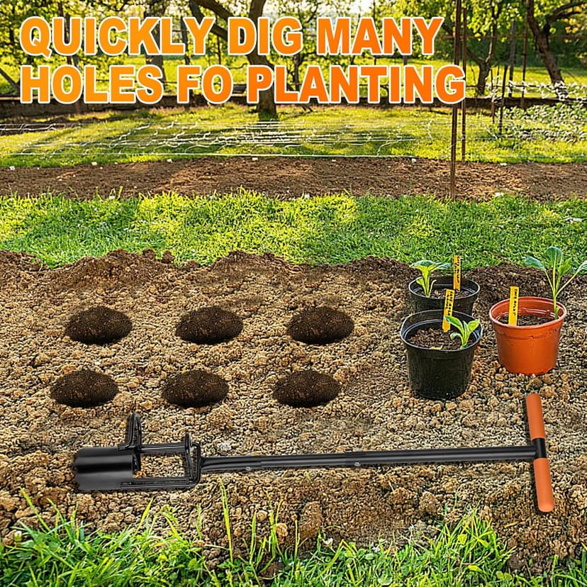 Bulb Planter Tool Long Handle, Tulip Bulb Planter Tool with Serrated Base & Double Pedal, Soft T Grip Sod Plugger, Heavy Duty Bulb Planter Tool for Digging Holes Sowing Plant Bulb