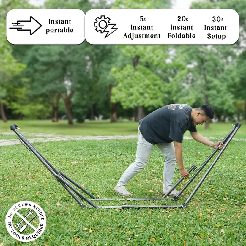 Tranquillo Uniki Hammock, Instant 30s Foldable Hammock Stand, 550 lbs Capacity Portable Hammock, 3-Year Warranty Sturdy Stand, Revolutionary Design No Screws Needed, Premium Carry Bag Included, Grey