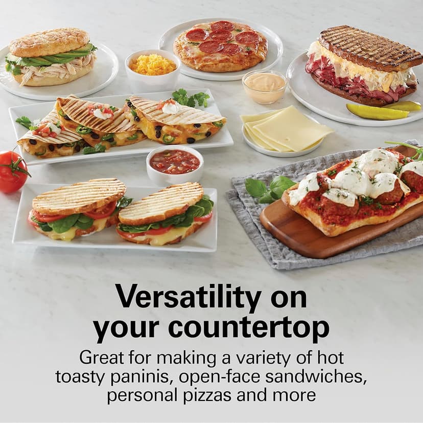 Hamilton Beach Panini Press Sandwich Maker & Electric Indoor Grill with Locking Lid, Opens 180 Degrees for any Thickness for Quesadillas, Burgers & More, Nonstick 8" x 10" Grids, Red (25462Z)