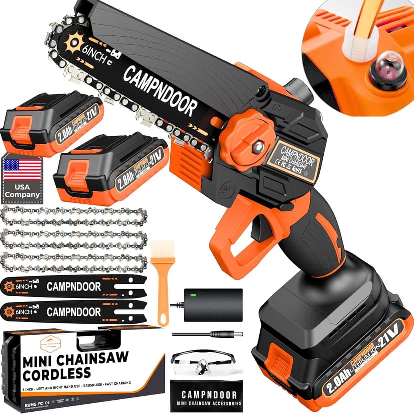 Mini Chainsaw Cordless 6 Inch - 2x2000mAh Mini Chain Saw Battery Powered - Self Oiling Handheld Electric Chainsaw - Small Hand Saw for Wood Cutting, Tree Clearance and Pruning