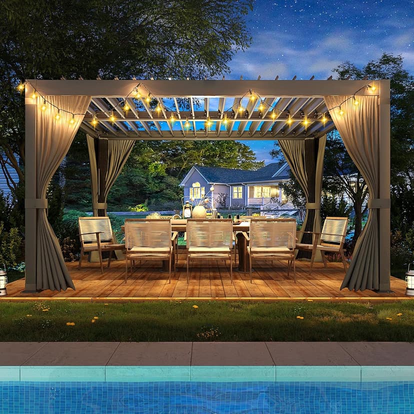 Aluminum 10x12 FT Louvered Pergola, Outdoor Pergola with Adjustable Louvered Roof Outdoor Patio Shade Cover, Waterproof & Rustproof Aluminum Gazebo for Backyard and Garden, Gray