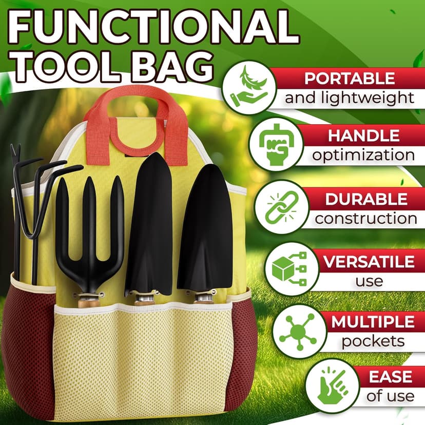 9 Pcs Garden Tool Set for Women – Ergonomic Lightweight Gardening Hand Tools with Convenient Little Bag, Sturdy Metal Garden Tools Set, Easy Handling for Outdoor Plant Care, Gardening Gifts for Women