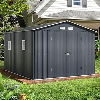 Outdoor Storage Shed 10 x 12 ft. Utility Tool Shed Metal Storage Garden Shed with Lockable Doors & Windows for Patio Storage, Midnight Blue