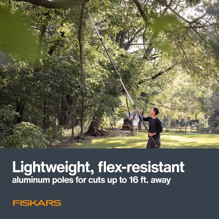 Fiskars XtendControl Extendable Tree Pruner (16 ft), Adjustable Branch Trimmer with Rotating Pruning Head, 15" X3 Double-Hooked Saw, 4-8 ft Extension Poles & Automatic Cord Reel for Precision Cutting