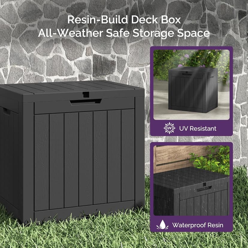 Sersper 30 Gallon Deck Box, Outdoor Lockable Storage Resin Box for Package-Sports Equipment-Garden Tools, Waterproof and UV Resistant Patio Storage Box, Black
