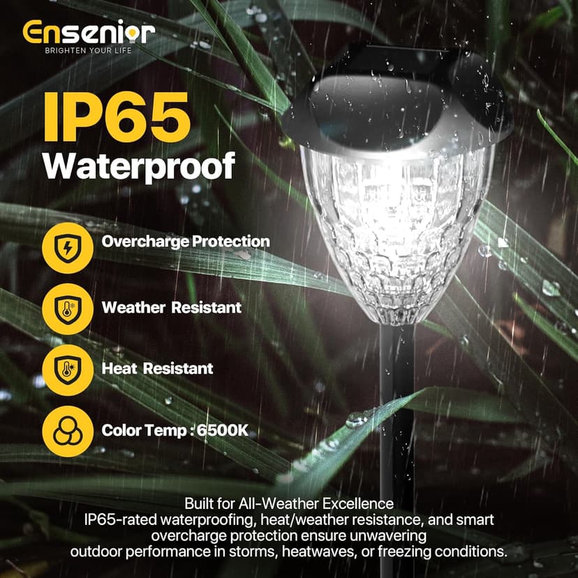 Ensenior 12-Pack Solar Lights Outdoor, Auto ON/Off 6500K LED Solar Garden Lights for Pathway, Yard, Patio, Walkway, Planter, Waterproof, Energy-Efficient Landscape Lighting