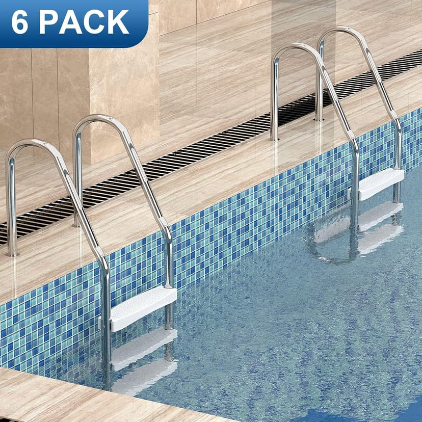 Goovilla Pool Ladder Steps Replacement, (3-Pack) 18" Universal Heavy-Duty Molded Plastic Swimming Pool Ladder Rung Step with 6 PCS Stainless Steel Bolts for Inground and Above Ground Pools, White