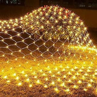 FUNPENY Christmas Net Lights, 9.8ft x 6.6ft 200 LED Mesh Decor with 8 Modes Waterproof Connectable Xmas Decorations for Outdoor Outside Bushes Yard Lawn Patio Tree Garden Party (Warm White)
