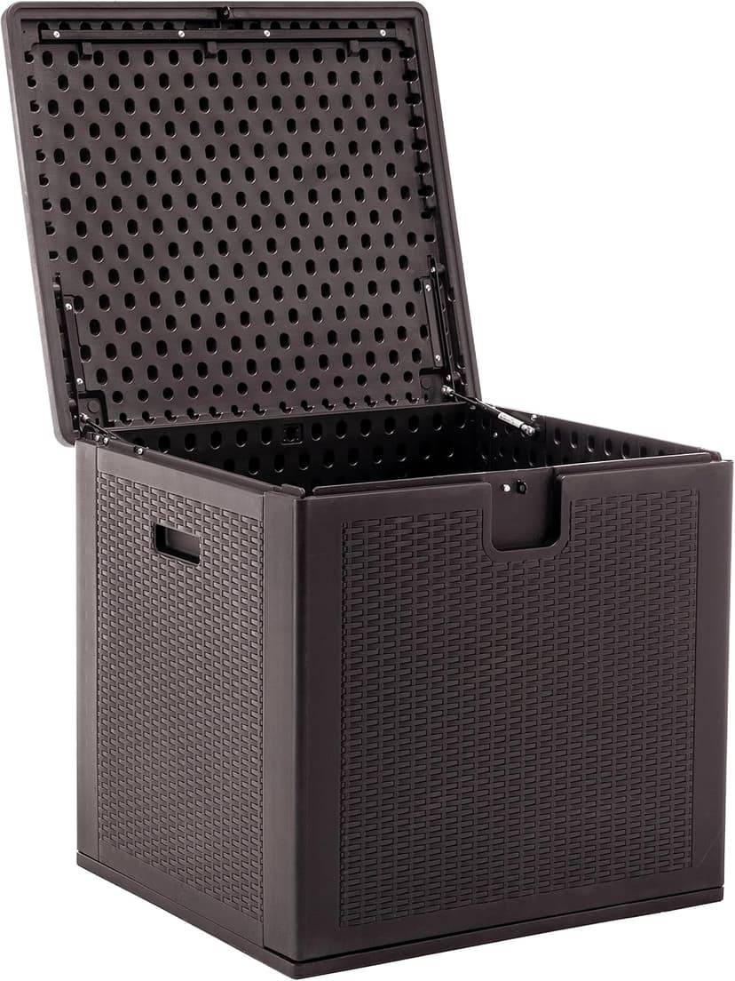 BTEXPERT 80 Gallon Large Deck Box Outdoor Storage Container for Patio Furniture Garden Tools Cushions Pool Supplies Sports Equipment Waterproof Lockable Steel Metal insert rod UV Resistant Resin