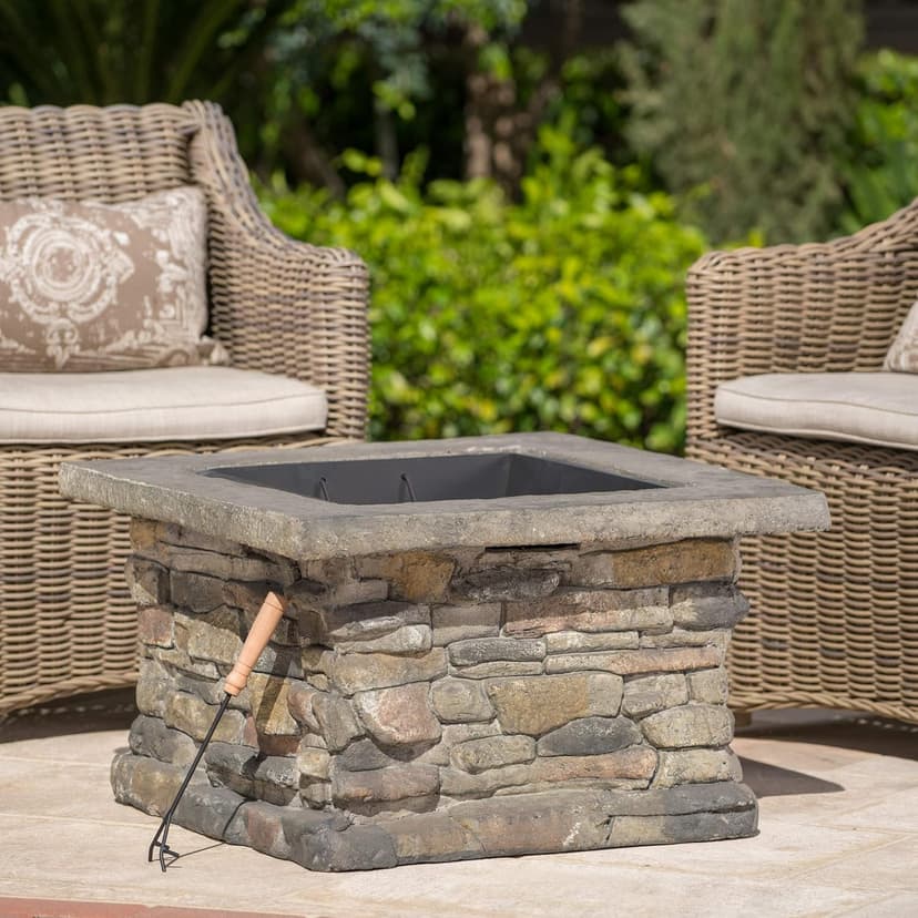 Christopher Knight Home Corporal Natural Stone Square Fire Pit, Light Gray