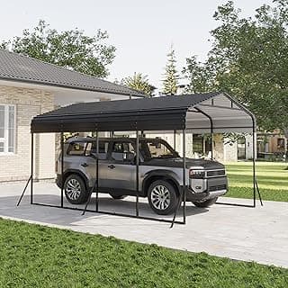 12x20 FT Metal Carport, Garage with Updated Frame Structure, Galvanized Steel Roof and Enhanced Base Canopy, Metal Garage Car Shelter Shade for Car, Boats and Truck