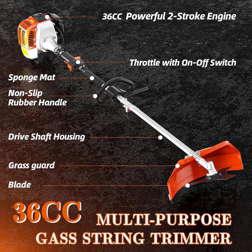 36cc 2-Stroke Weed Eater Gas Powered,3 in 1 Gas Brush Cutter,Gas String Trimmer and Gas Weed Wacker Trimmer for Weeds and Grass