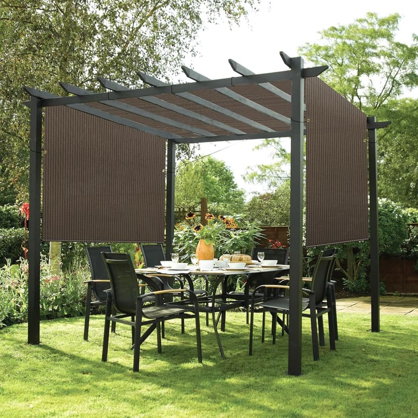 Patio Paradise 10' x 12' Pergola Canopy Replacement Cover Shade Cloth with Grommets Weighted Rods Outdoor Sun Shade Screen UV Block for Gazebo Backyard Deck Porch Balcony, Brown