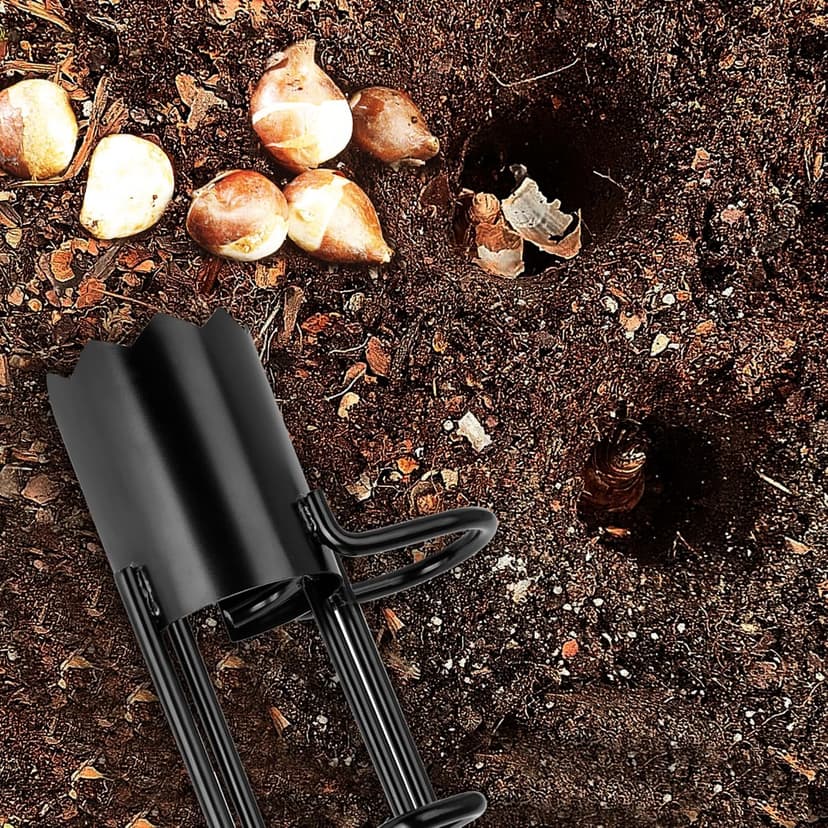Bulb Planter Tool Long Handle, Tulip Bulb Planter Tool with Serrated Base & Double Pedal, Soft T Grip Sod Plugger, Heavy Duty Bulb Planter Tool for Digging Holes Sowing Plant Bulb