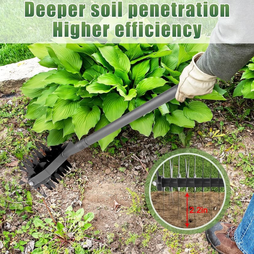 Rotary Cultivator Tool,Adjustable Garden Cultivator,Long Handle Garden Hand Tiller Cultivator,Garden Cultivator for Soil or Reseeding Grass,All Metal Rotary Tiller for Aerate, Weed, in Garden Lawn