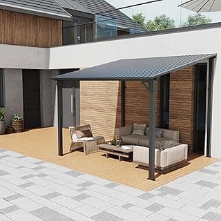 OC Orange-Casual 8x10 FT Patio All-Iron Gazebo,Hard Top Lean to Gazebo Pergola with Roof,Wall Mounted Heavy Duty Awnings, for Outdoor, Backyard, Deck