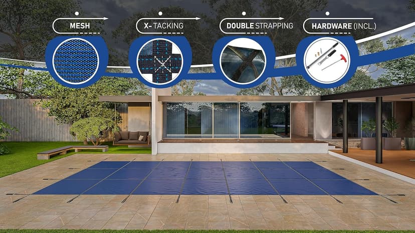 WaterWarden Inground Pool Safety Cover 25' x 45', Rectangle, 15-Year Warranty, UL Classified to ASTM F1346, Triple Stitched for MAX Strength, Abrasion Resistant, Hardware Included, Blue Mesh