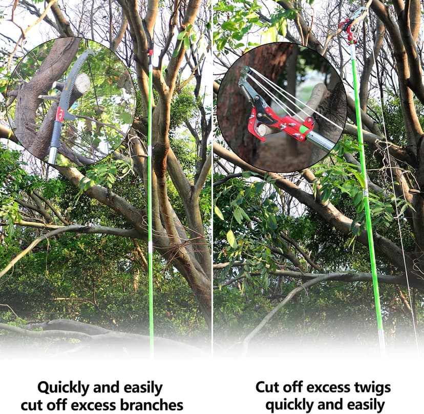 7-27 Feet Extendable Pole Saw for Tree Trimming – Manual Branch Trimmer with Long Handle, Storage Bag, and Green Design – Perfect for Pruning and Cutting High Branches.