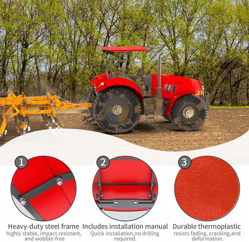 Red Tractor Canopy for ROPS 53-3/8" X 53-3/8", Tractor Shade Canopy Roof for Tractor and Mowers, Non-Fading High-Density Thermoplastic (Will Add About 4'' to The Height of The Tractor)