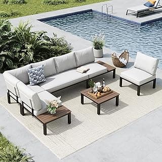 MFSTUDIO 6 Pieces Patio Furniture Set, Outdoor Metal Frame Patio Sectional Sofa Conversation Set with Coffee Table&Removable Cushion for Backyard, Garden, Poolside