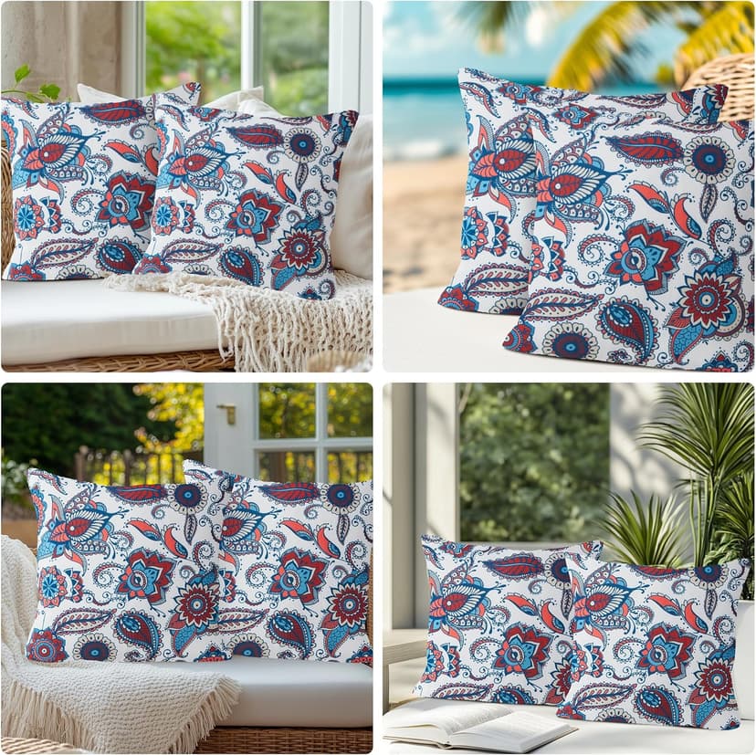 Waterproof Outdoor Pillows, Feather and Down Filled Outdoor Throw Pillows Water-Resistant Decorative Premium Lumbar Pillow Pack of 2