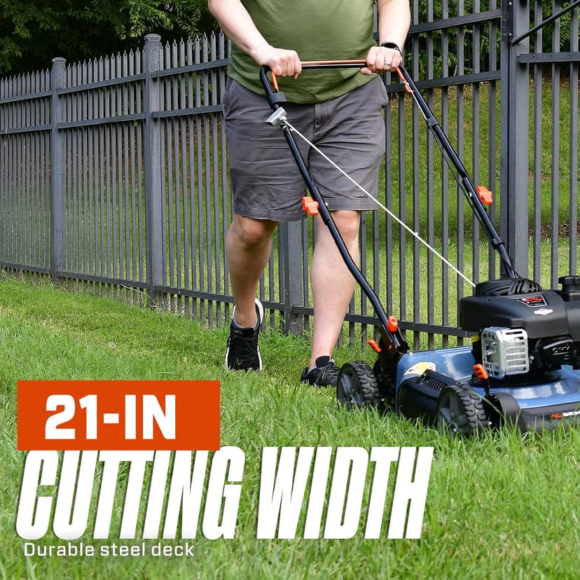 SENIX 21-Inch Gas Push Lawn Mower with 140 cc 4-Cycle Briggs & Stratton Engine, Mulching and Side Discharge, 6-Position Dual Lever Height Adjustment (LSPG-M6)