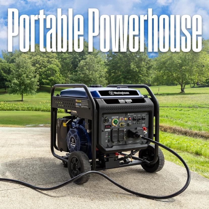 Westinghouse 10000 Peak Watt Portable Open Frame Inverter Generator, Remote Electric Start with Auto Choke, Transfer Switch Ready, Gas Powered, CO Sensor
