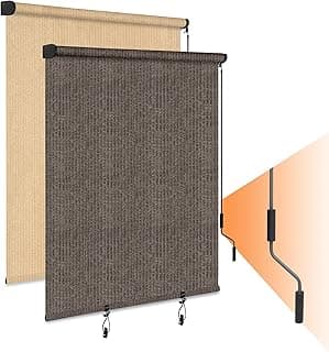 HOMEDEMO Outdoor Roller Shades for Patio, 6' x 6'(WxH) Mocha Roll up Shade for Outside，Sun Roller Shade Cloth Roll Blinds Cordless Waterproof for Porch Gazebo Pergola Balcony Backyard