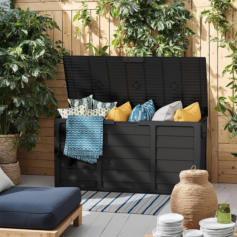Oakcloud 75 Gallon Resin Deck Box - Waterproof Outdoor Indoor Storage Container for Patio, Garden, Pool Tools, Black