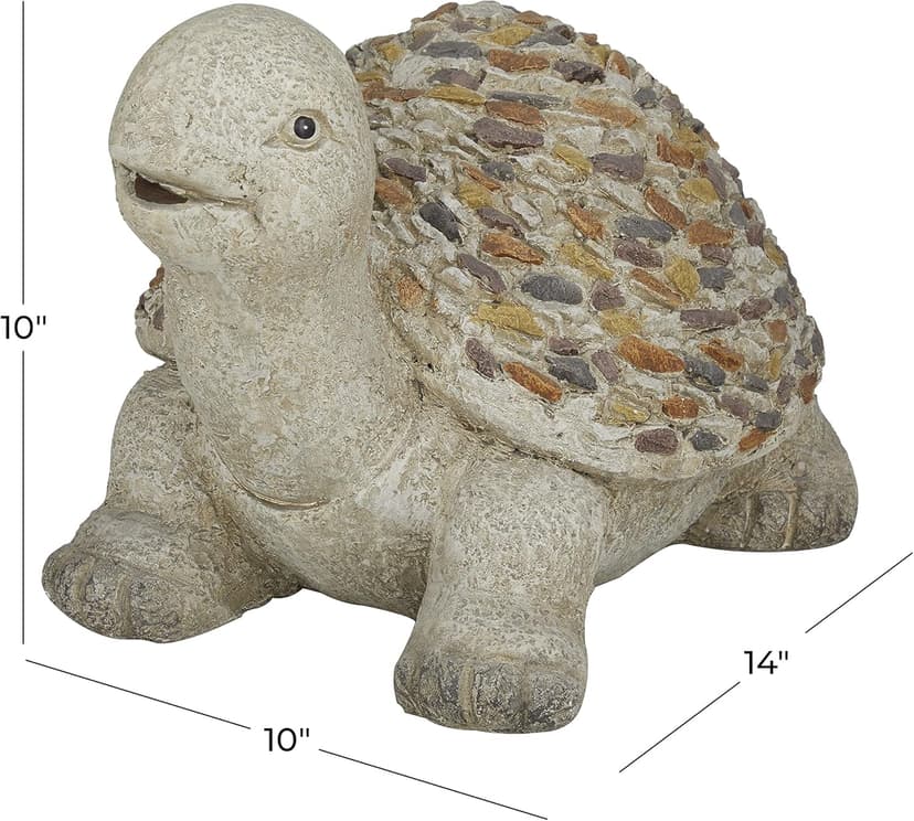 Deco 79 Polystone Turtle Decorative Garden Sculpture Indoor Outdoor Garden Statue with Stone Mosaic Design, Outdoor Sculpture 14" x 11" x 10", White