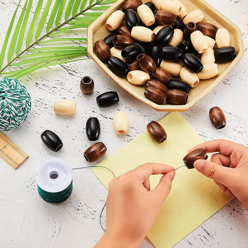 Syhood 60 Pcs Large Hole Wooden Beads 30 x 20 mm Macrame Loose Wood Natural Tube Beads for DIY Hair Craft Making(Multicolor)
