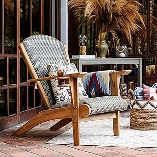 Cambridge Casual Auburn Padded Upholstered Outdoor Adirondack Chair, Teak Wood and All-Weather Wicker
