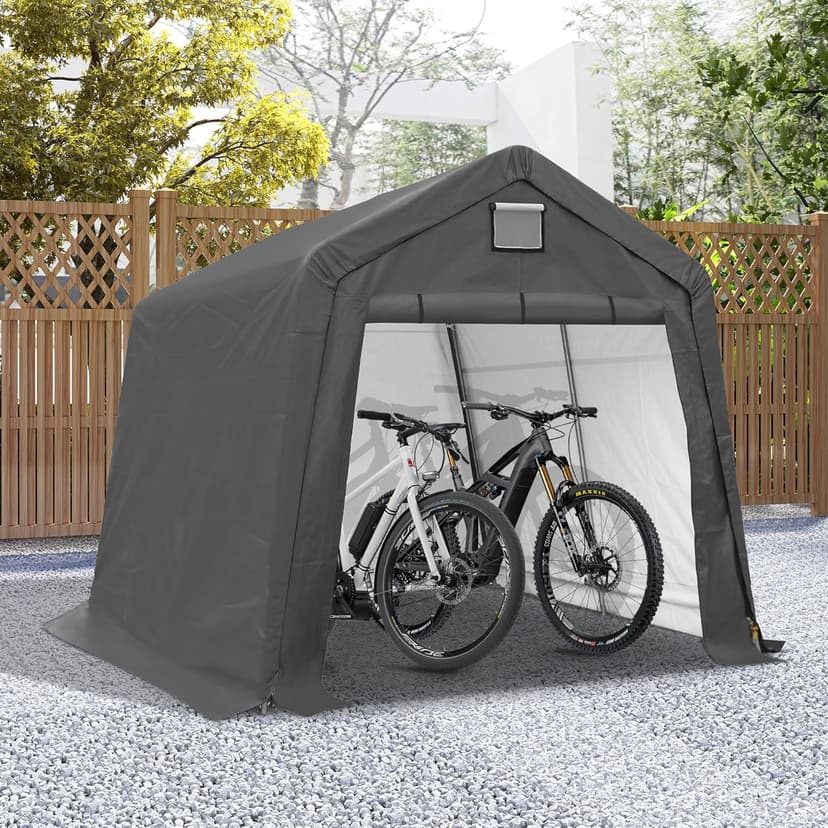 COVERONICS 10' x 10' Outdoor Storage Shed - Heavy Duty Portable Shelter Carport with Ventilation Windows and Roll-up Doors, Storage Shelter Tent for Motorcycle, Bike, Lawnmower and Garden Tools, Grey