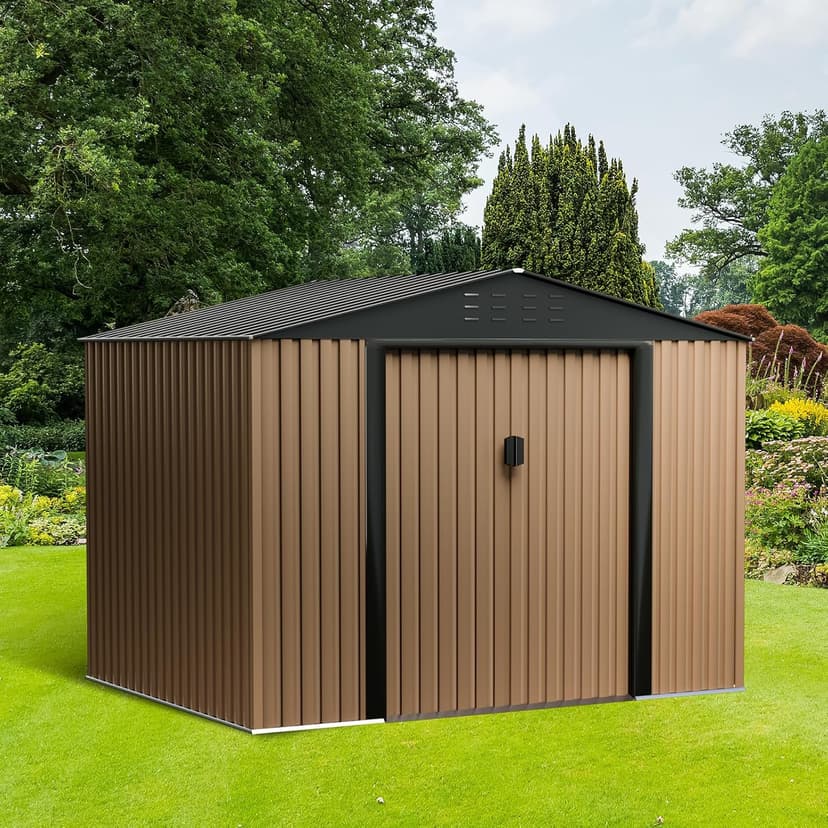 8FT x 6FT Sheds & Outdoor Storage, Metal Garden Shed, Outdoor Storage Shed, Metal Utility Tool Storage Shed with Door Lock, Waterproof Roofs, for Backyard Garden Patio Lawn, Brown