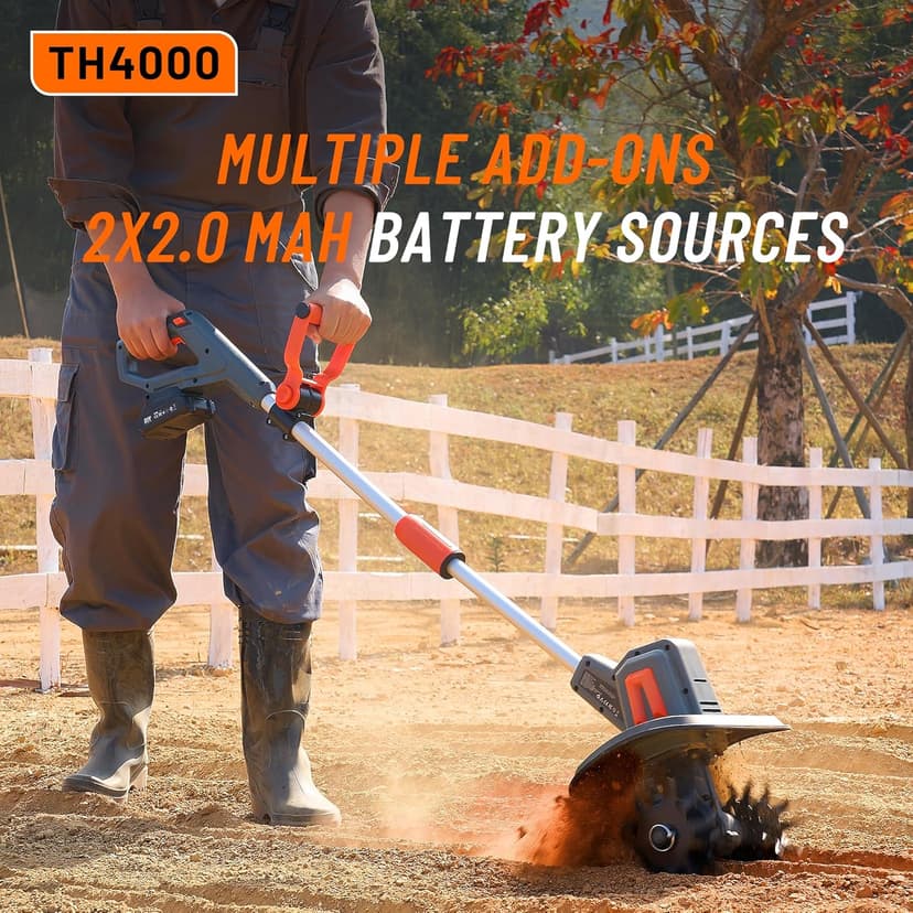 Cordless Tiller for Gardening 360 RPM Rototiller TH4000 Cultivator TaskStar Electric Garden Tiller Battery Powered Total 4000mAh,48 Heavy-Duty Steel Tines for Smooth Ground Breaking,Tending,Composting