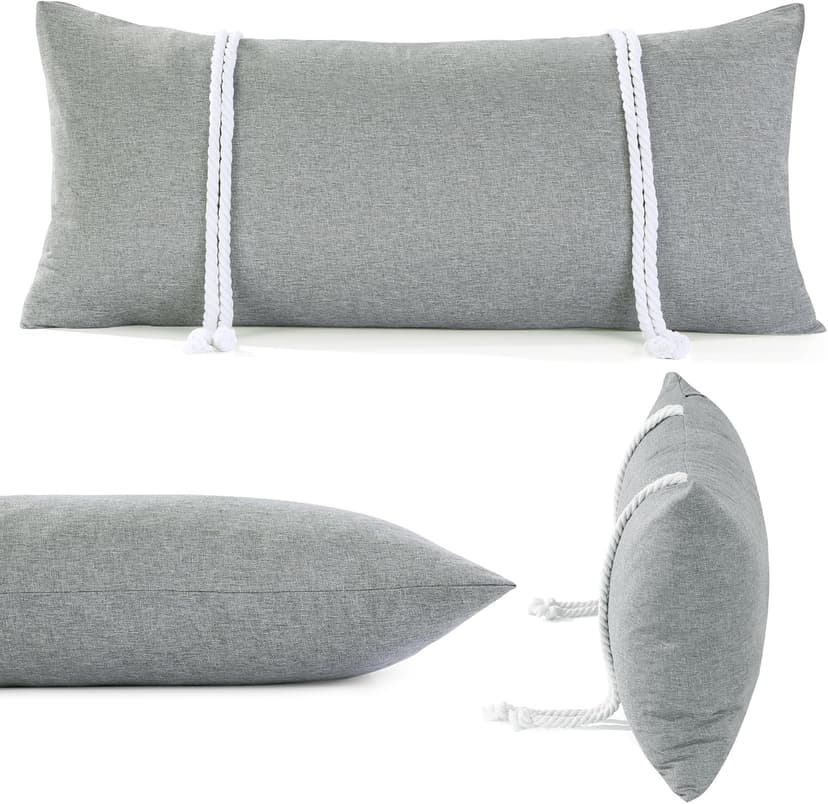 HOMBYS 32" x 14" Shredded Memory Foam Hammock Pillow for Outdoor, Waterproof and Weatherproof Pillow with Durable Ties (Gray)