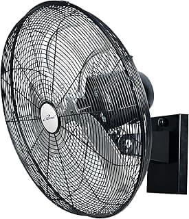 iLiving 20" Outdoor Oscillating High Velocity Wall Fan with 4750 CFM Heavy Duty Weatherproof Motor, Variable Speed Adjustment for Workshop, Garage, Patios, Commercial and industrial, 20 inch,Black