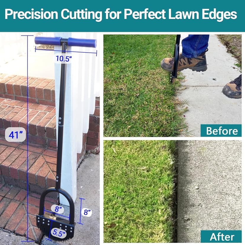 Edger Lawn Tool 41in Border Edger with Spring Steel Blade Long Rubber Handle Wide Footplate Rustproof Manganese Steel Half Moon Edger for Garden Maintenance