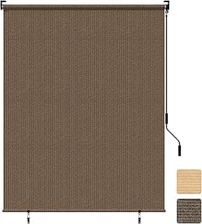 Grandekor Outdoor Roller Shade,6' W x 6' H,Patio Roll Up Shade Cordless,Outdoor Privacy Screen with 220GSM HDPE Aluminum,Wand Operation,Exterior Roller Shade Cloth for Porch Gazebo Backyard,Mocha