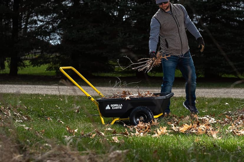 Gorilla Carts GCR-4 Poly Dump Cart, 2-Wheel Garden Wagon with Foldable Handle, 4 cu ft, 300 lb. Capacity, Black/Yellow