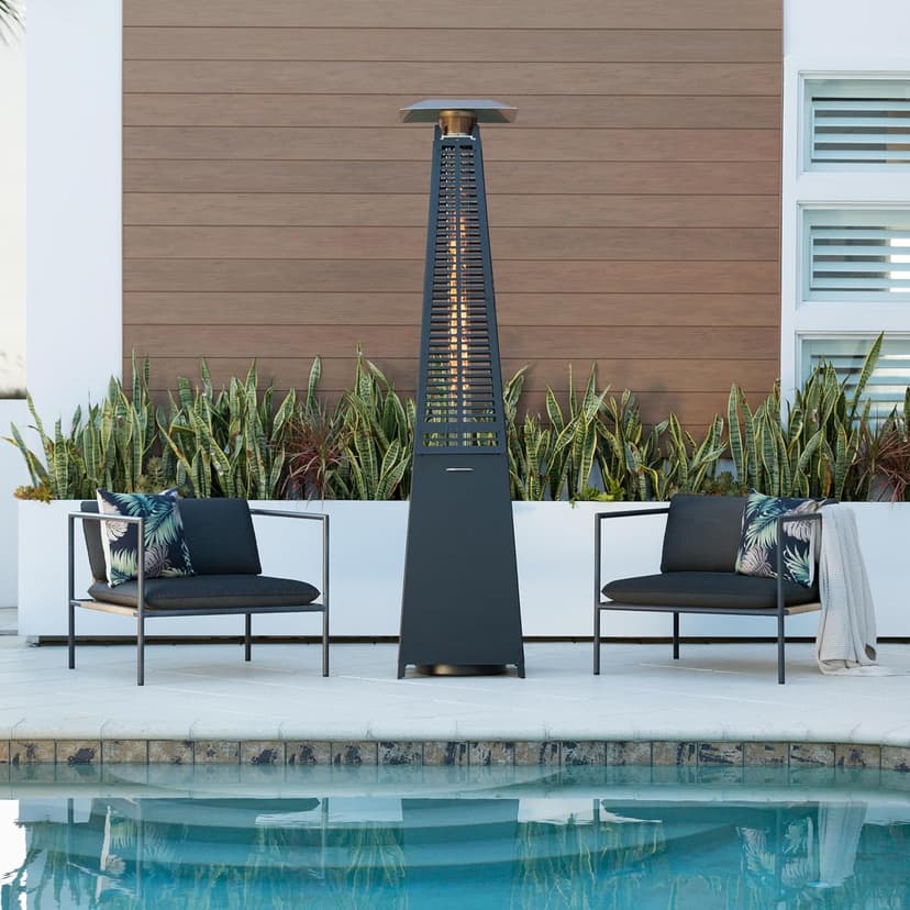 Fire Sense 66991 Pyramid Flame Patio Heater 40,000 BTU Outdoor Propane Heater Tower with Wheels - Black