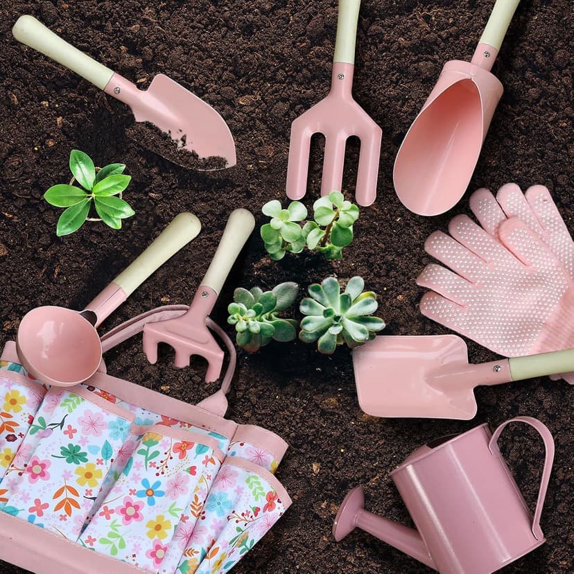Kids Gardening Set 14Pcs Gardening Tools for Kids with Tote Bag,Watering Can, Shovel, Apron, Garden Book and More Educational STEM Learning Outdoor for Toddlers Boys Girls (Floral)